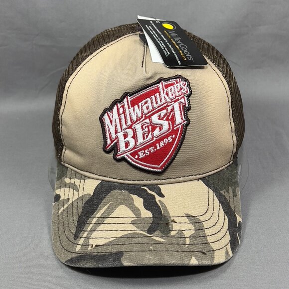 Milwaukees Best Beer Snapback Hat Khaki Camo Trucker Patch Wisconsin USA Mens - Picture 2 of 16